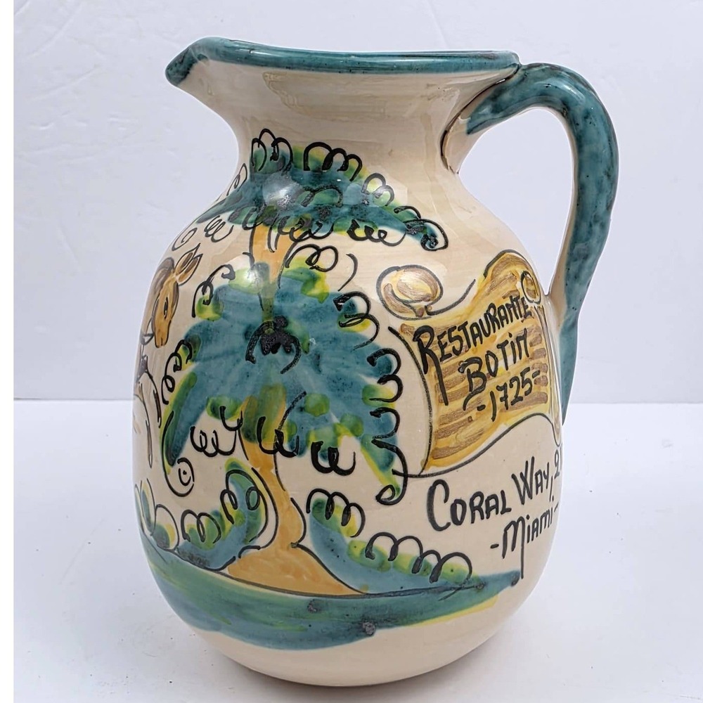 Gonfer P Arz Spain Ceramic Pitcher Restaurante Botin Miami Folk Art Horse Palm